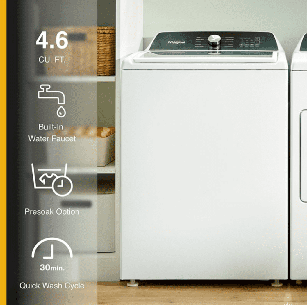 Whirlpool WTW5025SW 4.5 Cu. Ft. Top Load Washer, Built-In Faucet, Agitator