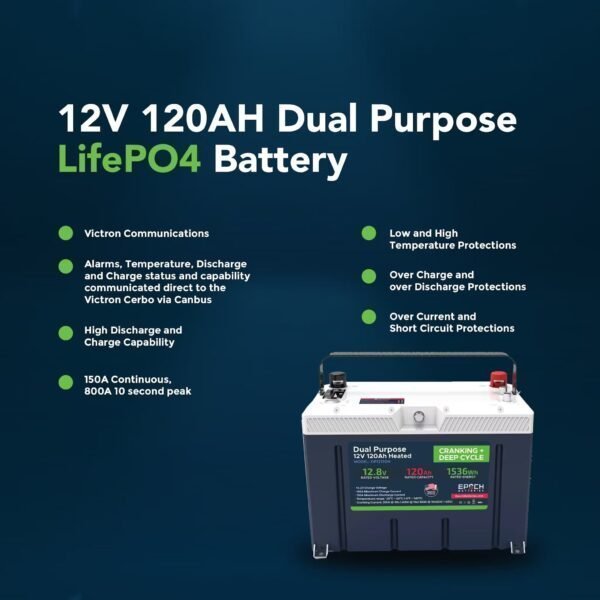12V 120AH Group 27 LiFePO4 Battery Cranking &amp; Deep Cycle Lithium Battery (Dual Purpose)