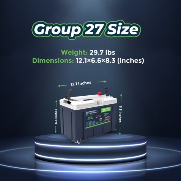 12V 120AH Group 27 LiFePO4 Battery Cranking &amp; Deep Cycle Lithium Battery (Dual Purpose)