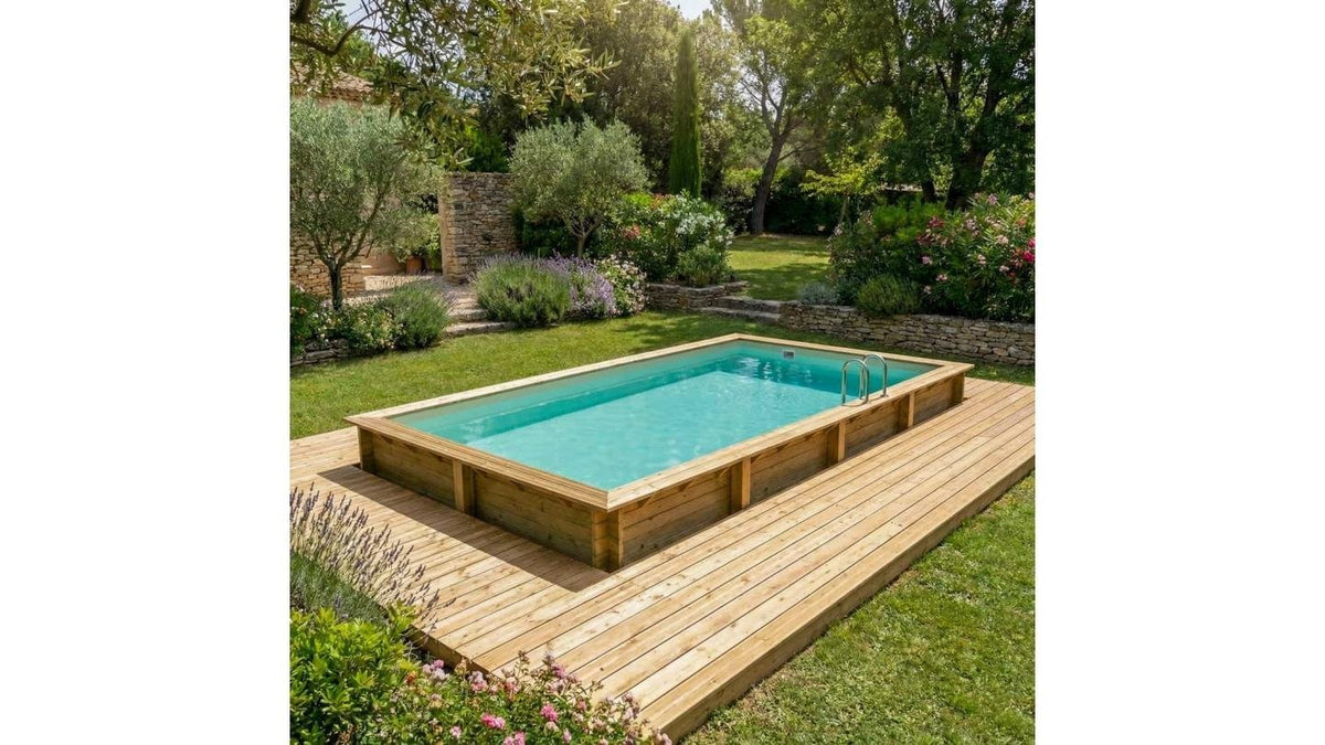 Piscine bois Sevilla 145 8.57 x 4.57 x 1.45 m + Bâche à bulles 180 μ + Bâche hiver 280 gr/m²