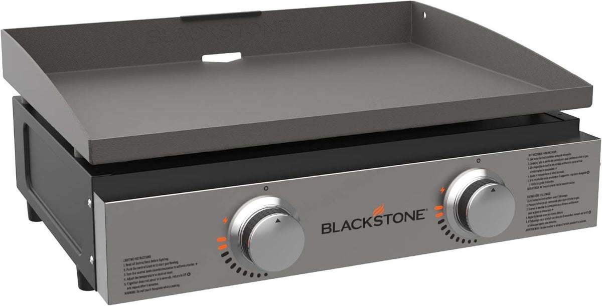 Blackstone 22″ Portable Tabletop Griddle – Dual Burner Flat Top Grill, 24,000 BTU Propane with Stainless Steel Faceplate &amp; Rear Grease System