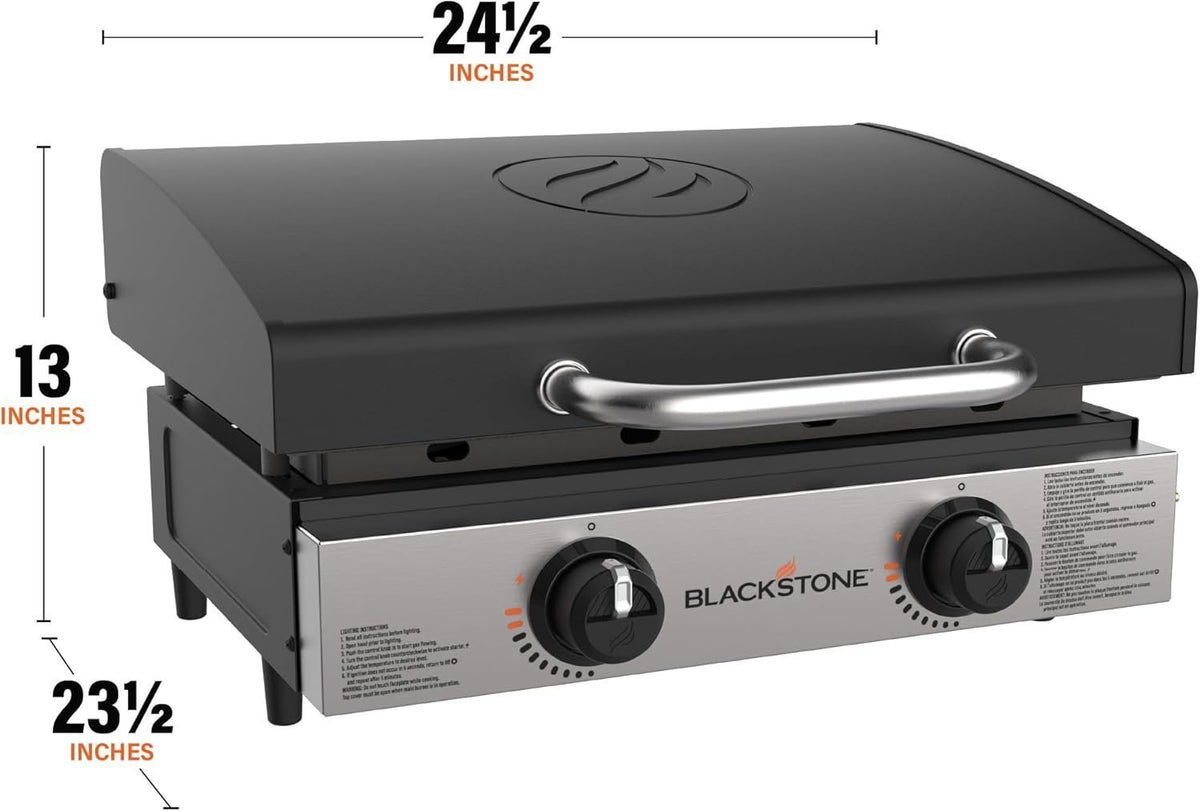Blackstone 22″ Portable Tabletop Griddle – Dual Burner Flat Top Grill, 24,000 BTU Propane with Stainless Steel Faceplate &amp; Rear Grease System