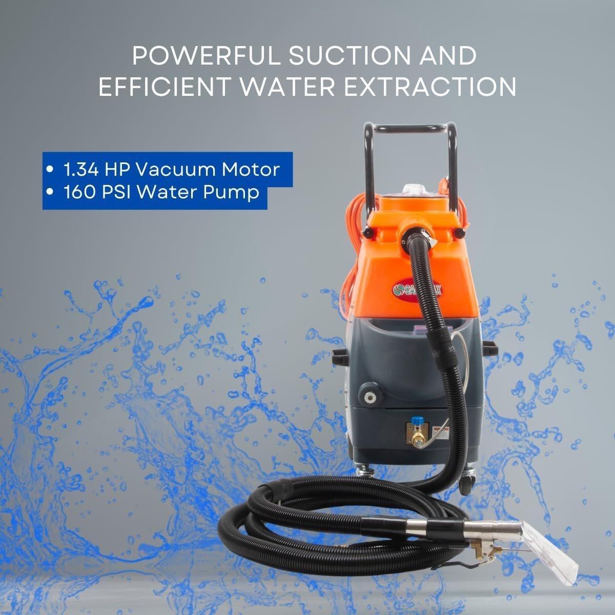 Commercial Heated Carpet & Upholstery Extractor, 160 PSI, 5.3 Gal Tank, 149°F