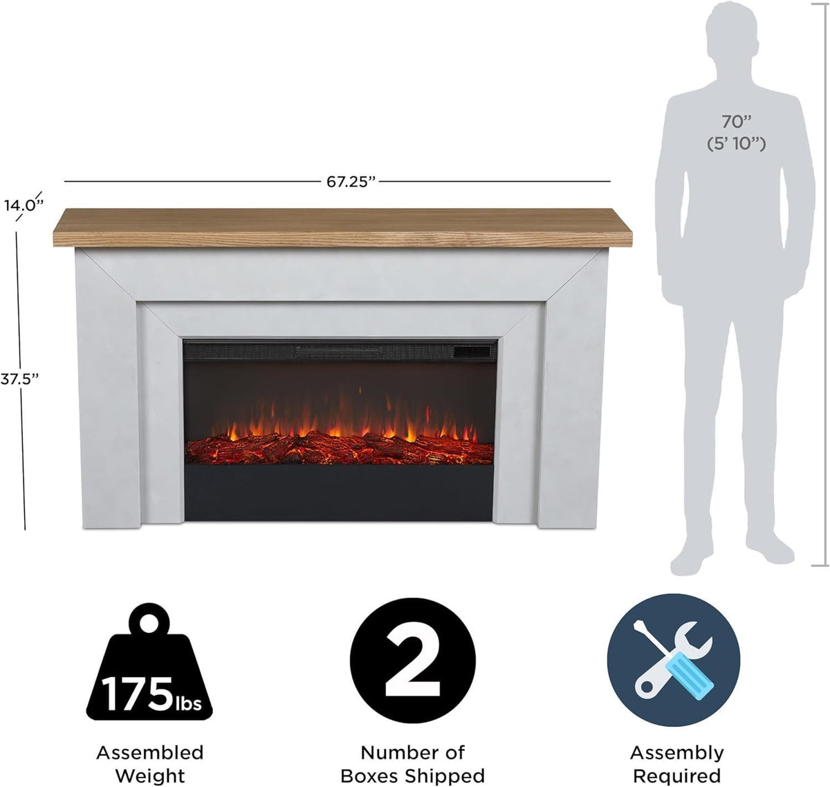 Real Flame Malie 68″ Electric Fireplace with Mantel &amp; Remote Control