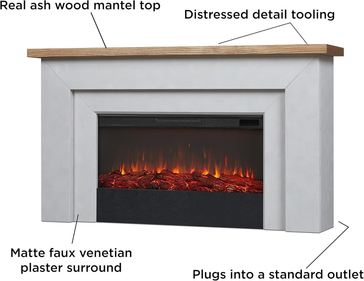 Real Flame Malie 68″ Electric Fireplace with Mantel &amp; Remote Control