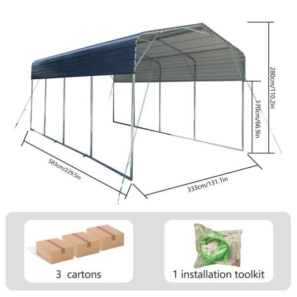 11x19FT Heavy Duty Metal Carport | Galvanized Outdoor Shelter for Cars, Boats &amp; Parties