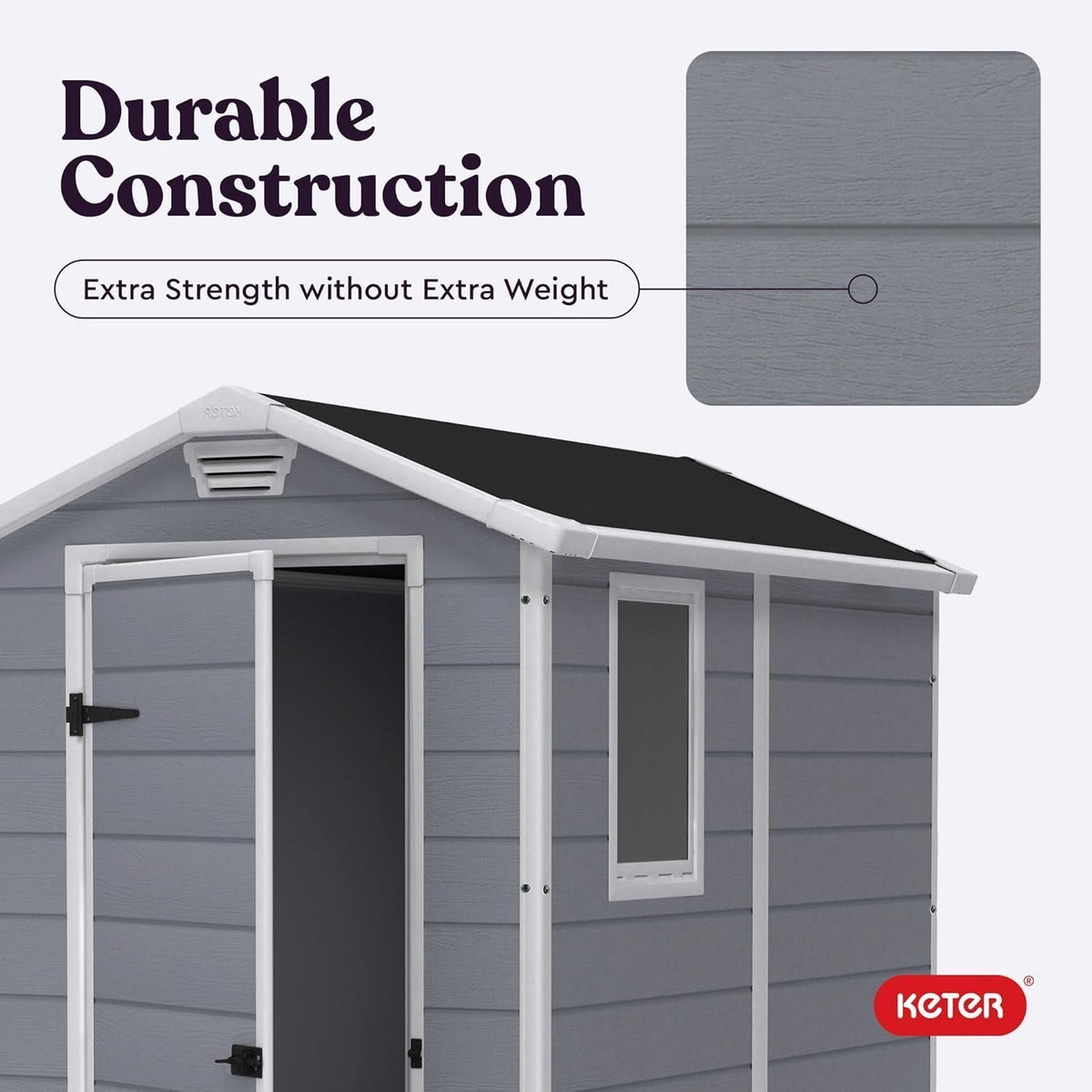 Keter Manor 4×6 Resin Outdoor Storage Shed Kit-Perfect to Store Patio Furniture, Garden Tools Bike Accessories, Beach Chairs and Lawn Mower, Grey &amp; White