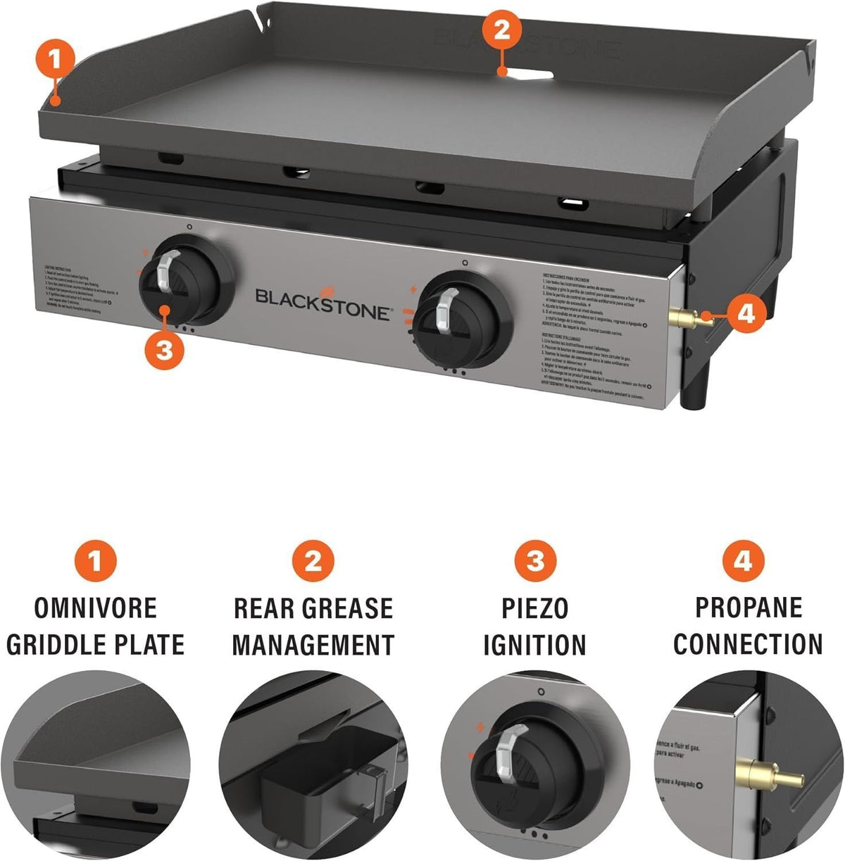 Blackstone 22″ Portable Tabletop Griddle – Dual Burner Flat Top Grill, 24,000 BTU Propane with Stainless Steel Faceplate &amp; Rear Grease System