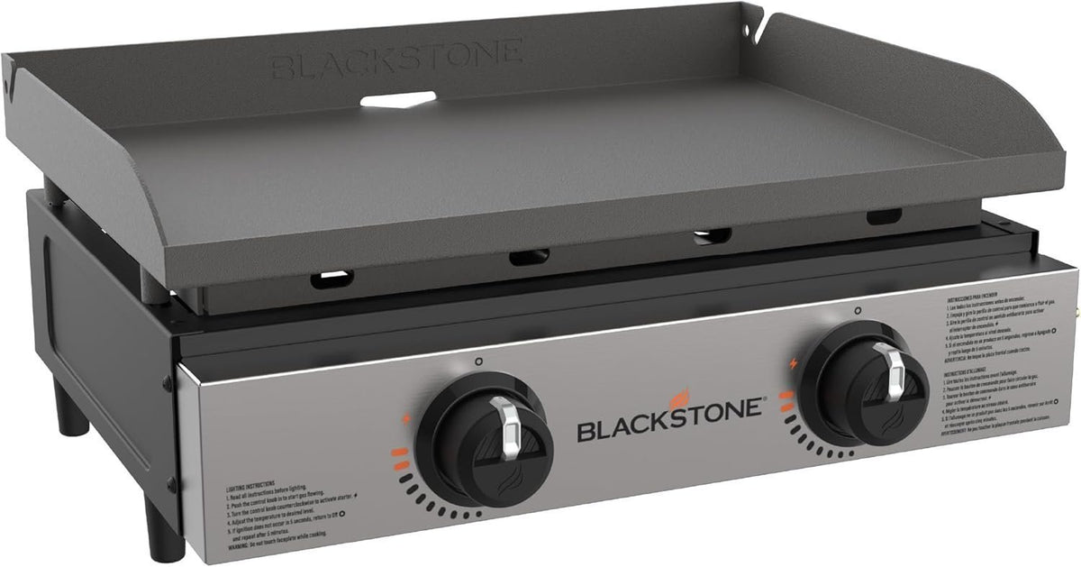Blackstone 22″ Portable Tabletop Griddle – Dual Burner Flat Top Grill, 24,000 BTU Propane with Stainless Steel Faceplate &amp; Rear Grease System
