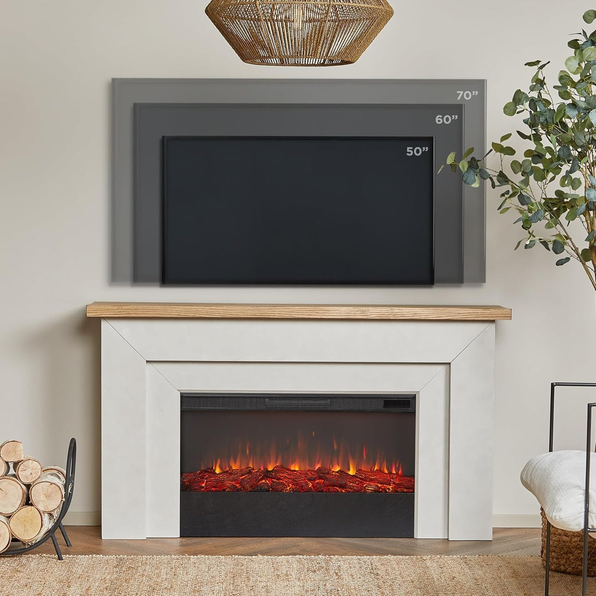 Real Flame Malie 68″ Electric Fireplace with Mantel &amp; Remote Control