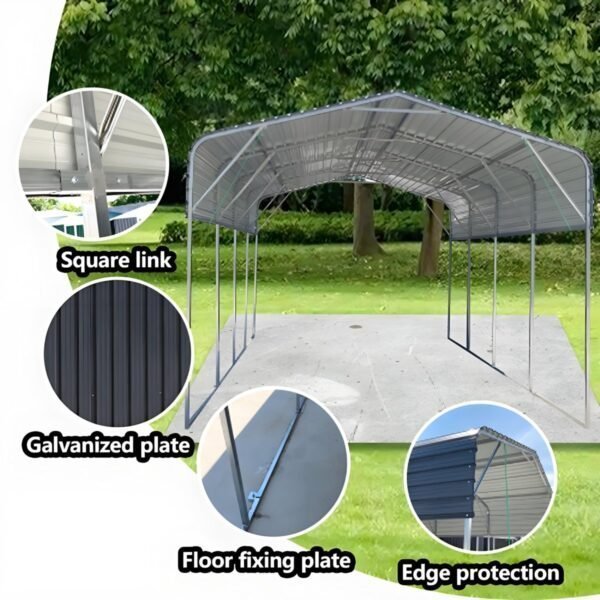 11x19FT Heavy Duty Metal Carport | Galvanized Outdoor Shelter for Cars, Boats &amp; Parties