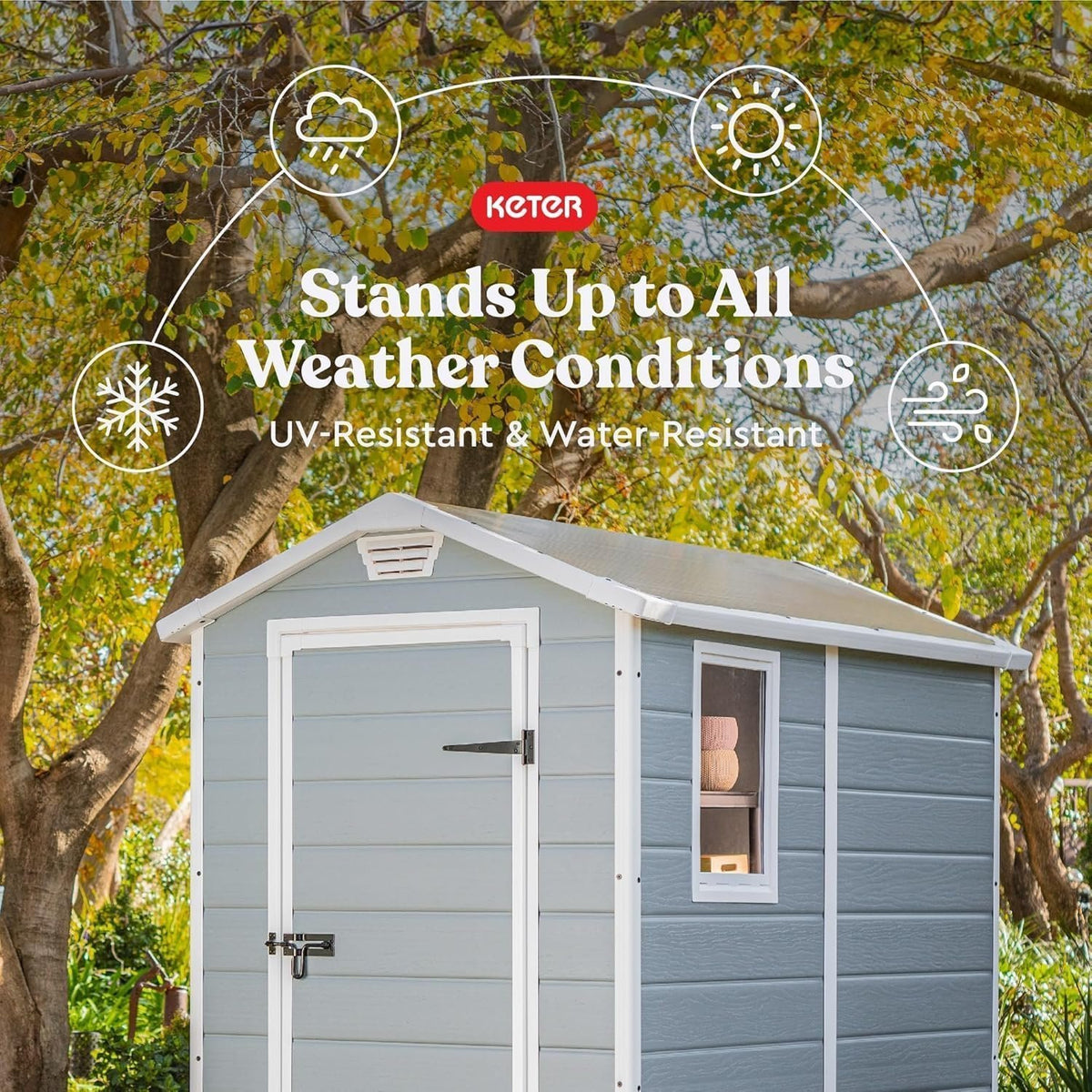 Keter Manor 4×6 Resin Outdoor Storage Shed Kit-Perfect to Store Patio Furniture, Garden Tools Bike Accessories, Beach Chairs and Lawn Mower, Grey &amp; White