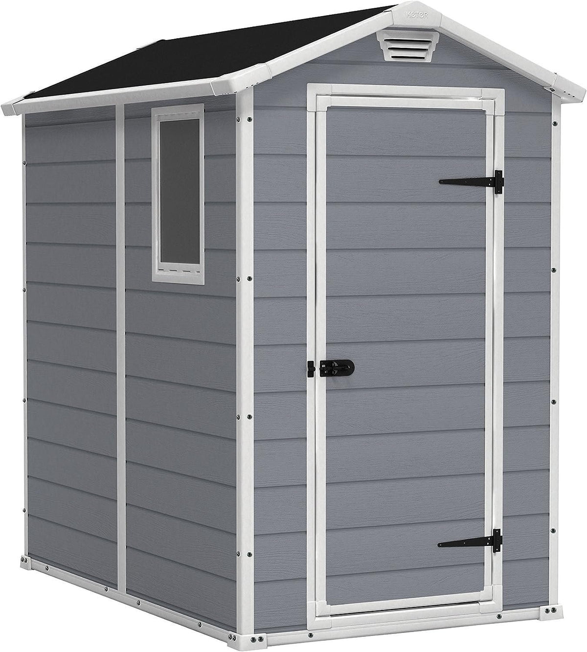 Keter Manor 4×6 Resin Outdoor Storage Shed Kit-Perfect to Store Patio Furniture, Garden Tools Bike Accessories, Beach Chairs and Lawn Mower, Grey &amp; White