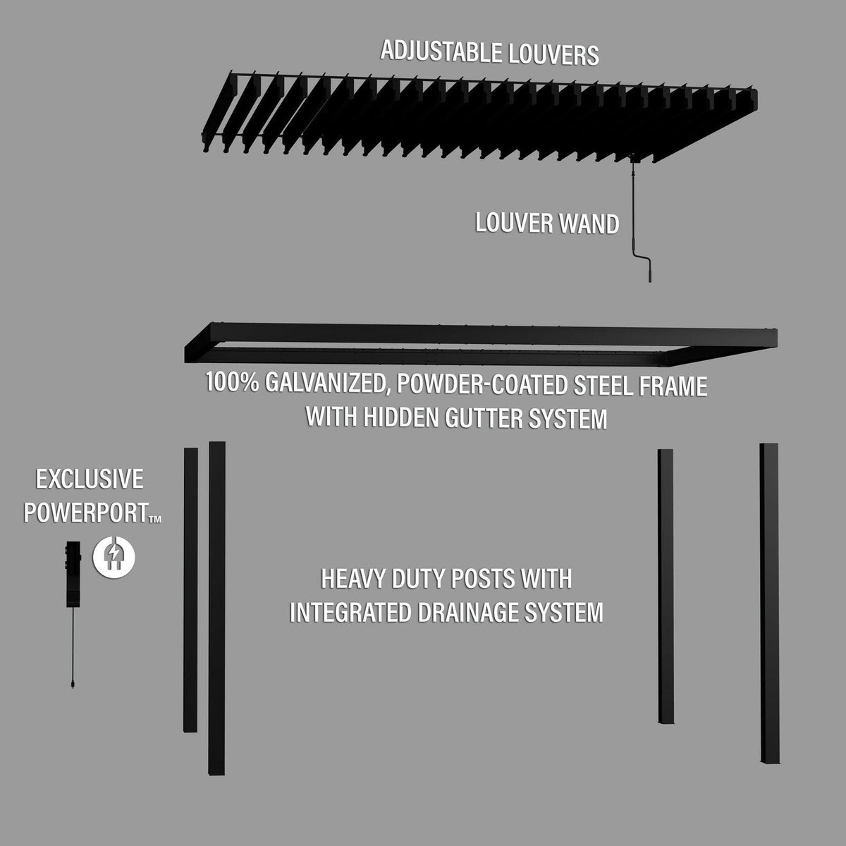 14×10 Sarasota Steel Louvered Pergola