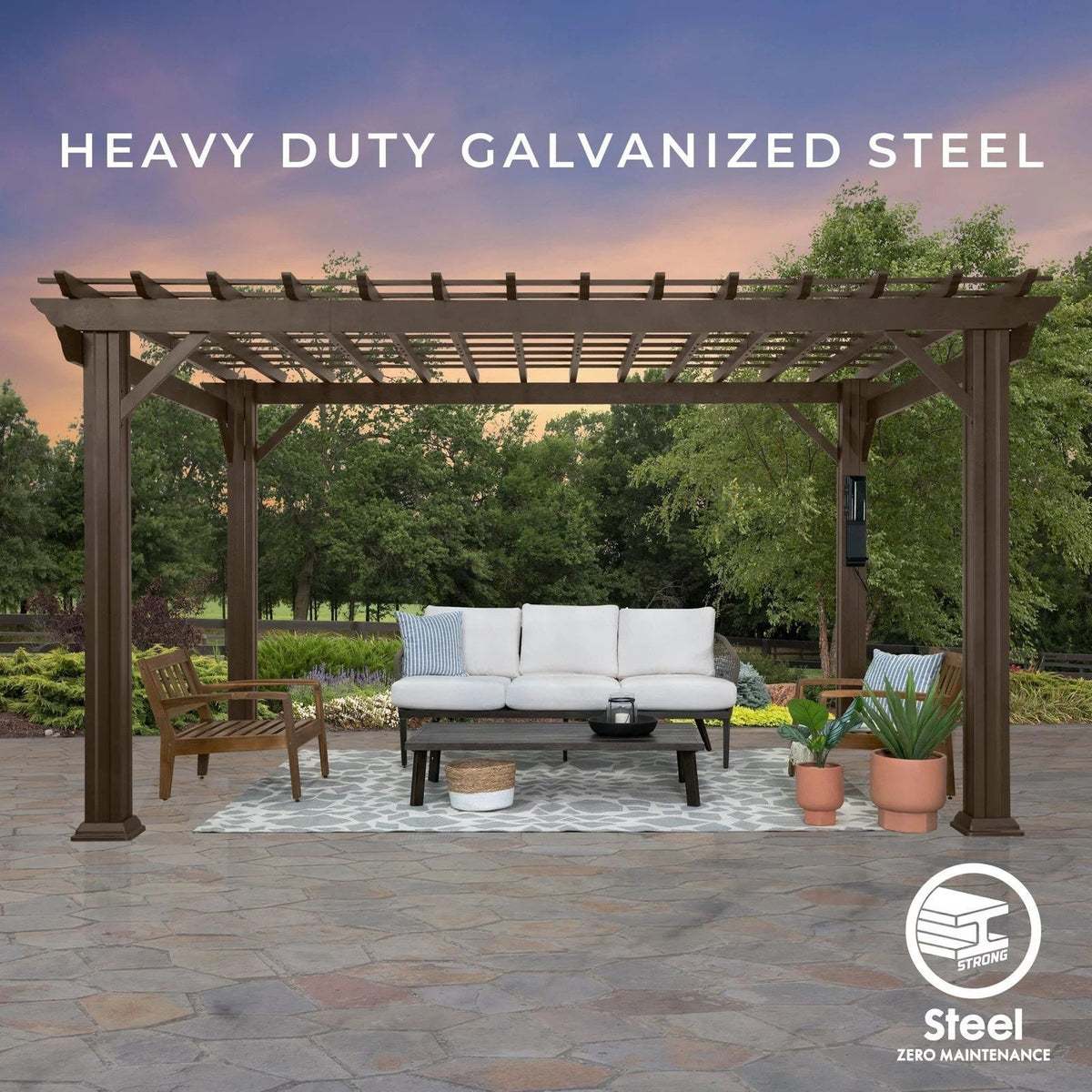 12 x 10 Ashford Traditional Steel Pergola With Sail Shade Soft Canopy