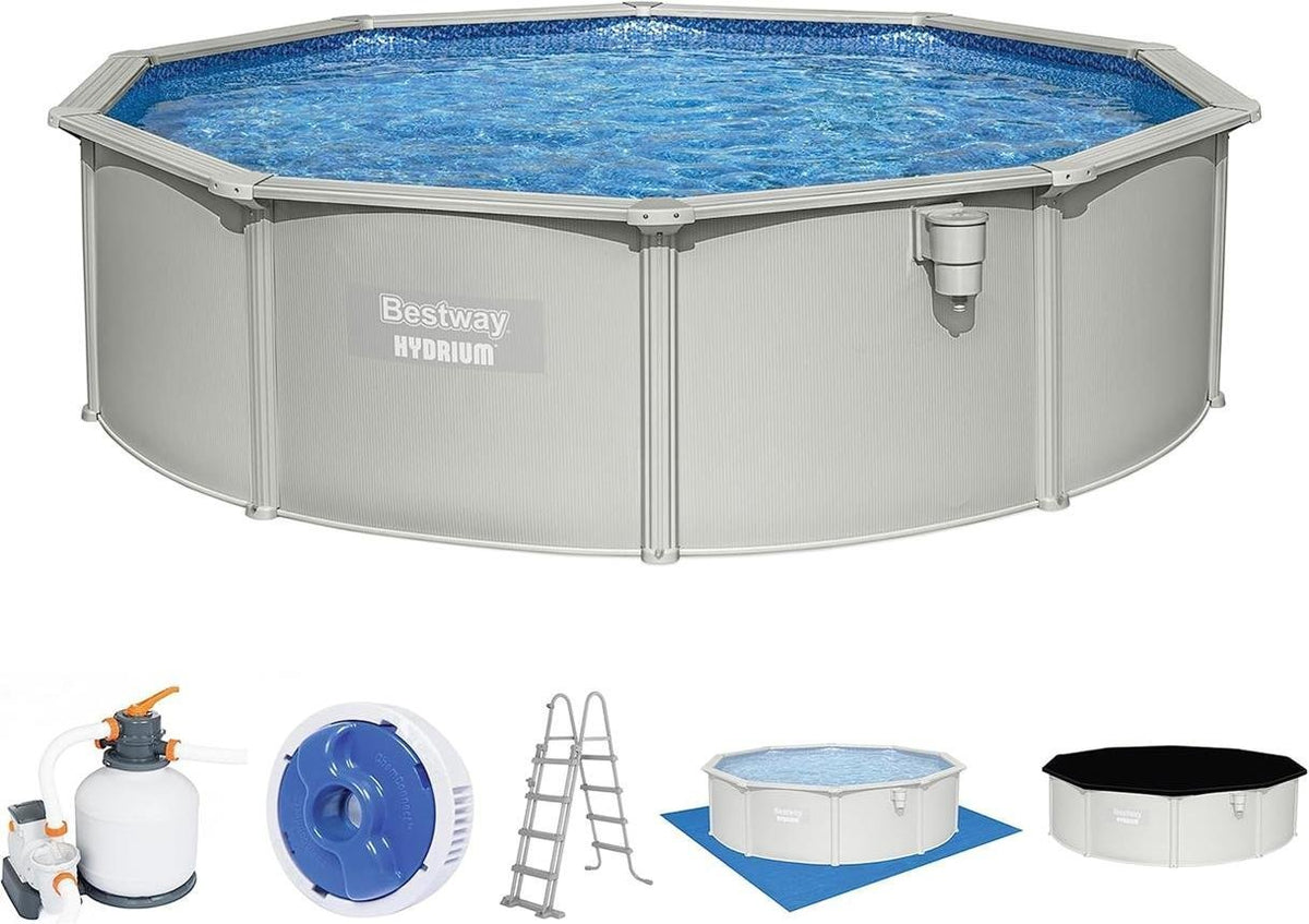 Bestway Hydrium 18′ x 52″ Round Steel Wall Above Ground Pool Set