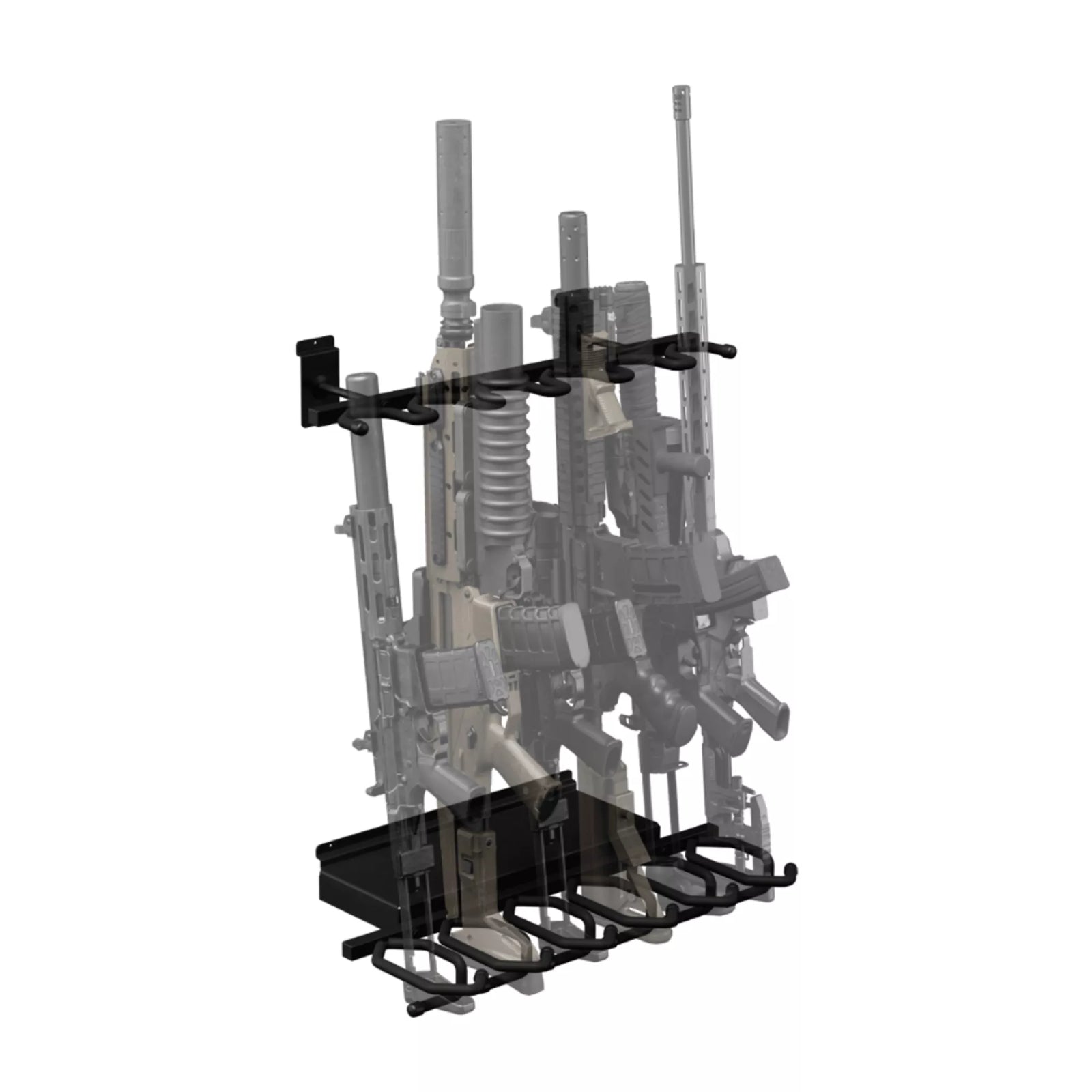 HD53 gun rack with multiple firearms on a white background