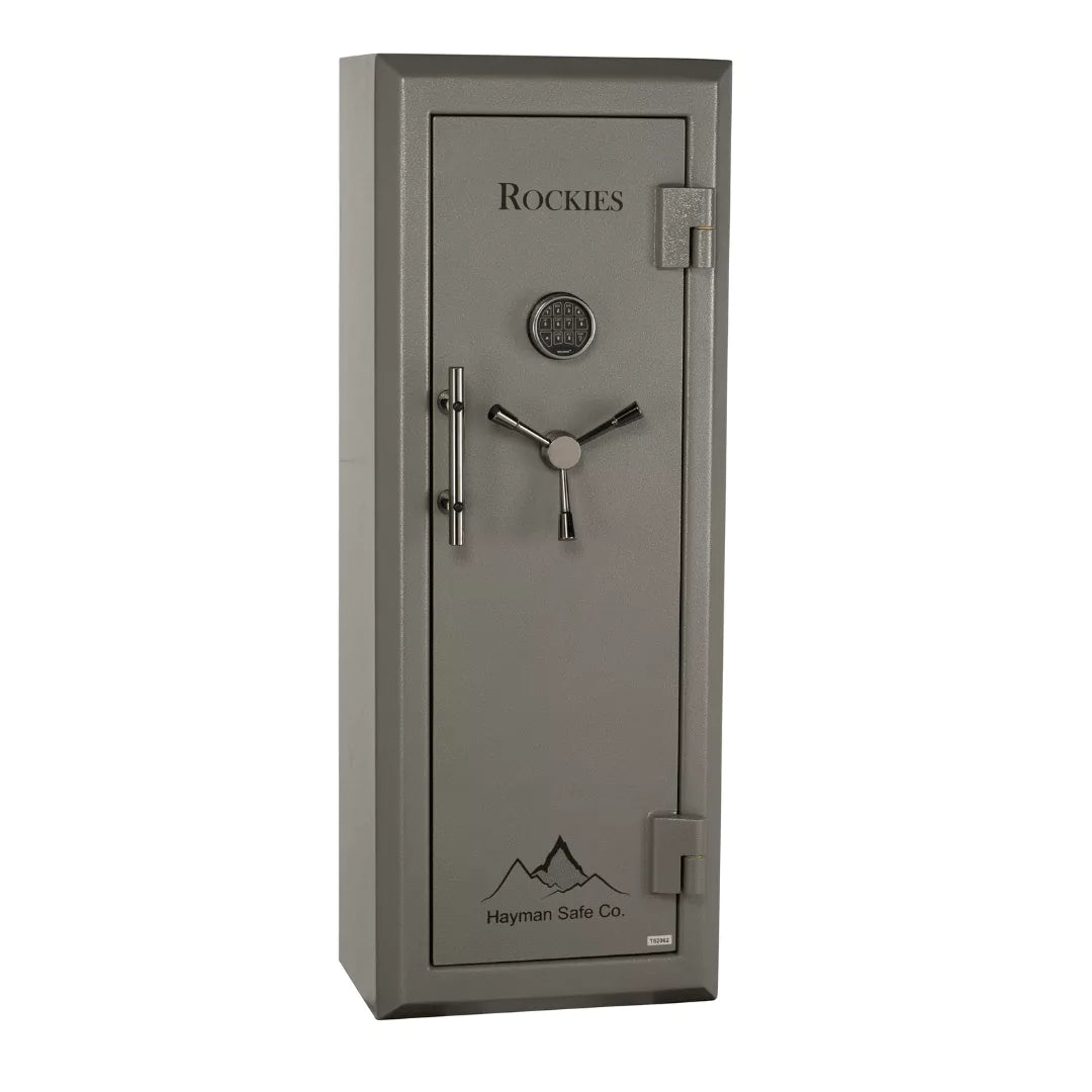 Hayman RK-5922 Rockies Gun Safe with door closed built into a display shelf