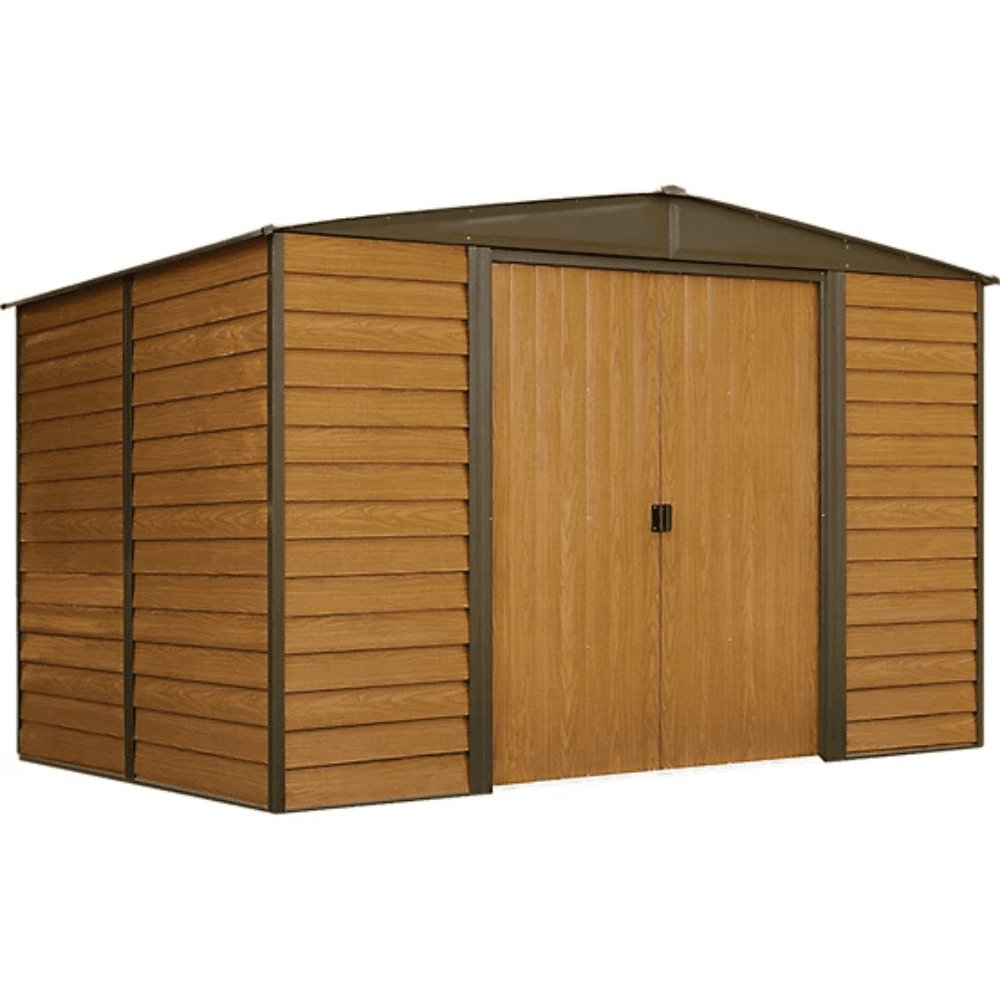 Arrow Woodridge 10' x 8' Galvanized Steel Storage Shed with Woodgrain Finish