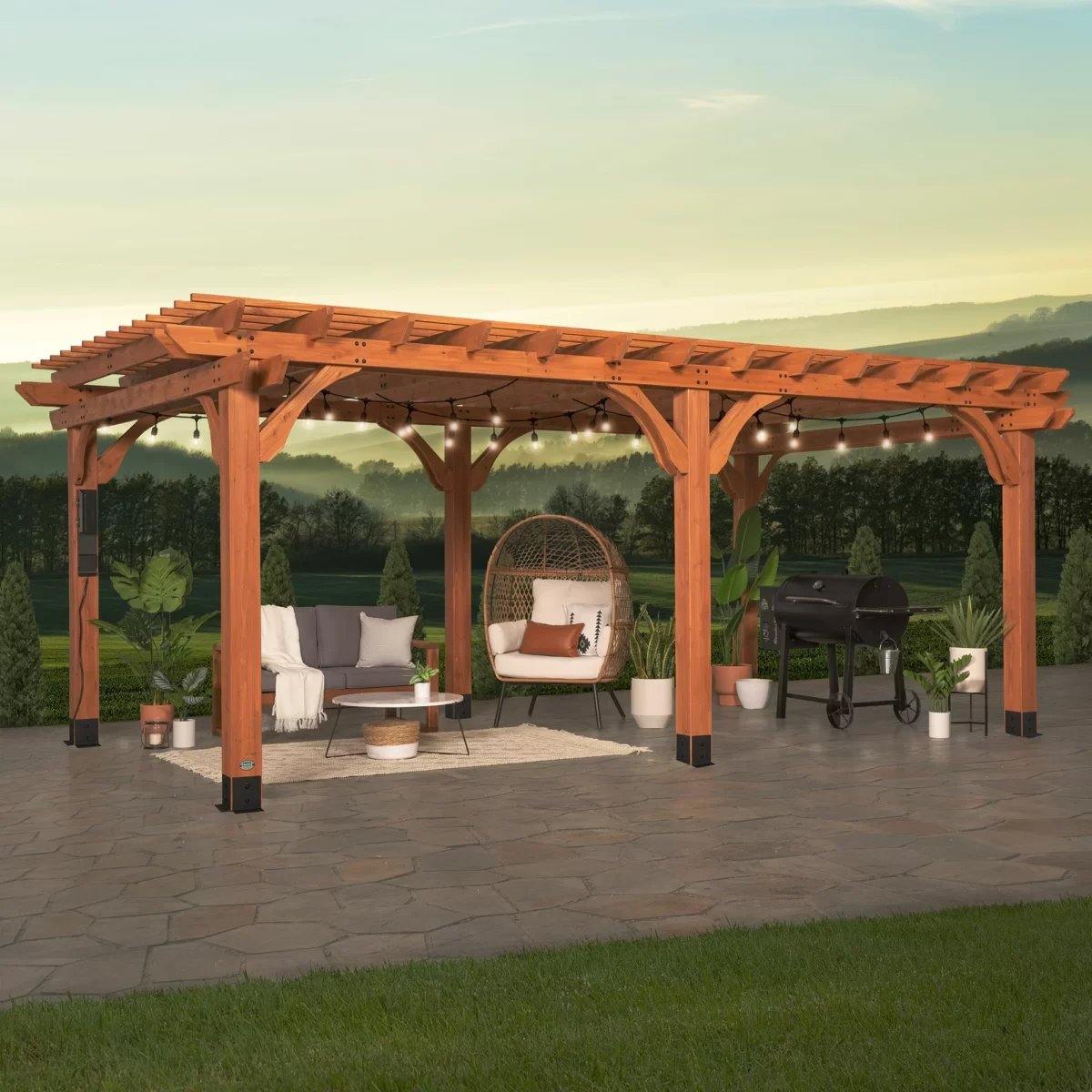 Backyard Discovery Beaumont 20' x 12' Cedar Wood Pergola with PowerPort and Wind-Tested Frame