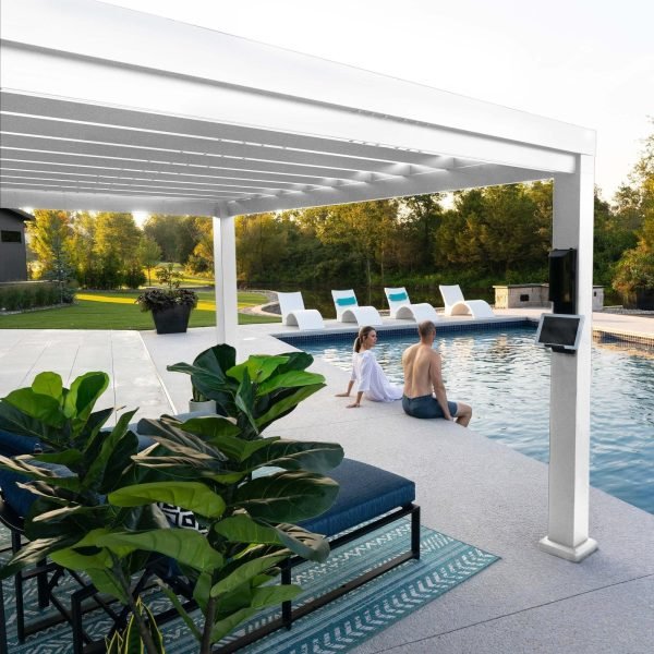 Backyard Discovery Windham 14' x 10' White Steel Pergola with Soft Canopy