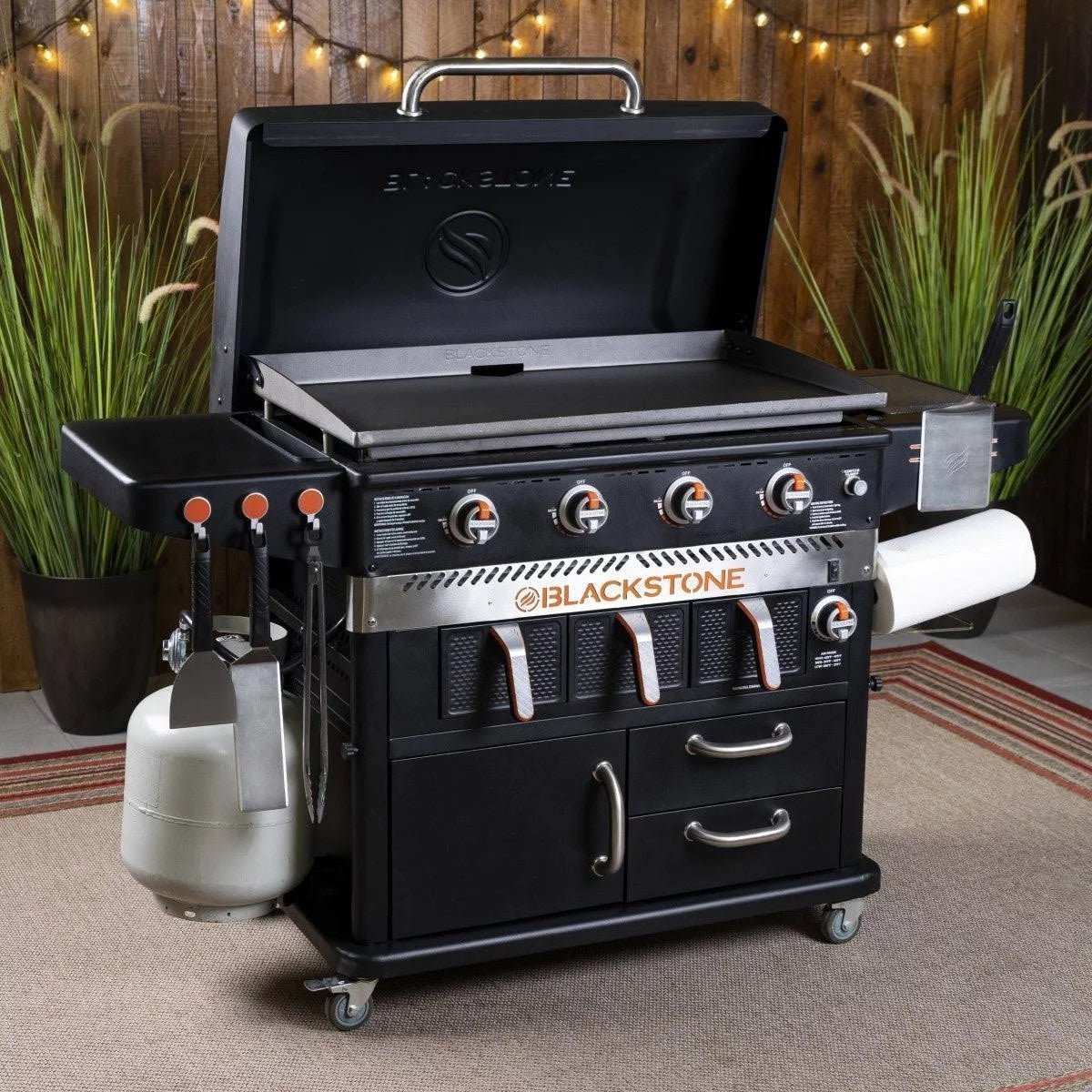 BLACKSTONE 36-Inch 4 Burner Gas Griddle with Dual Air Fryer Drawers – Model 1923 Black