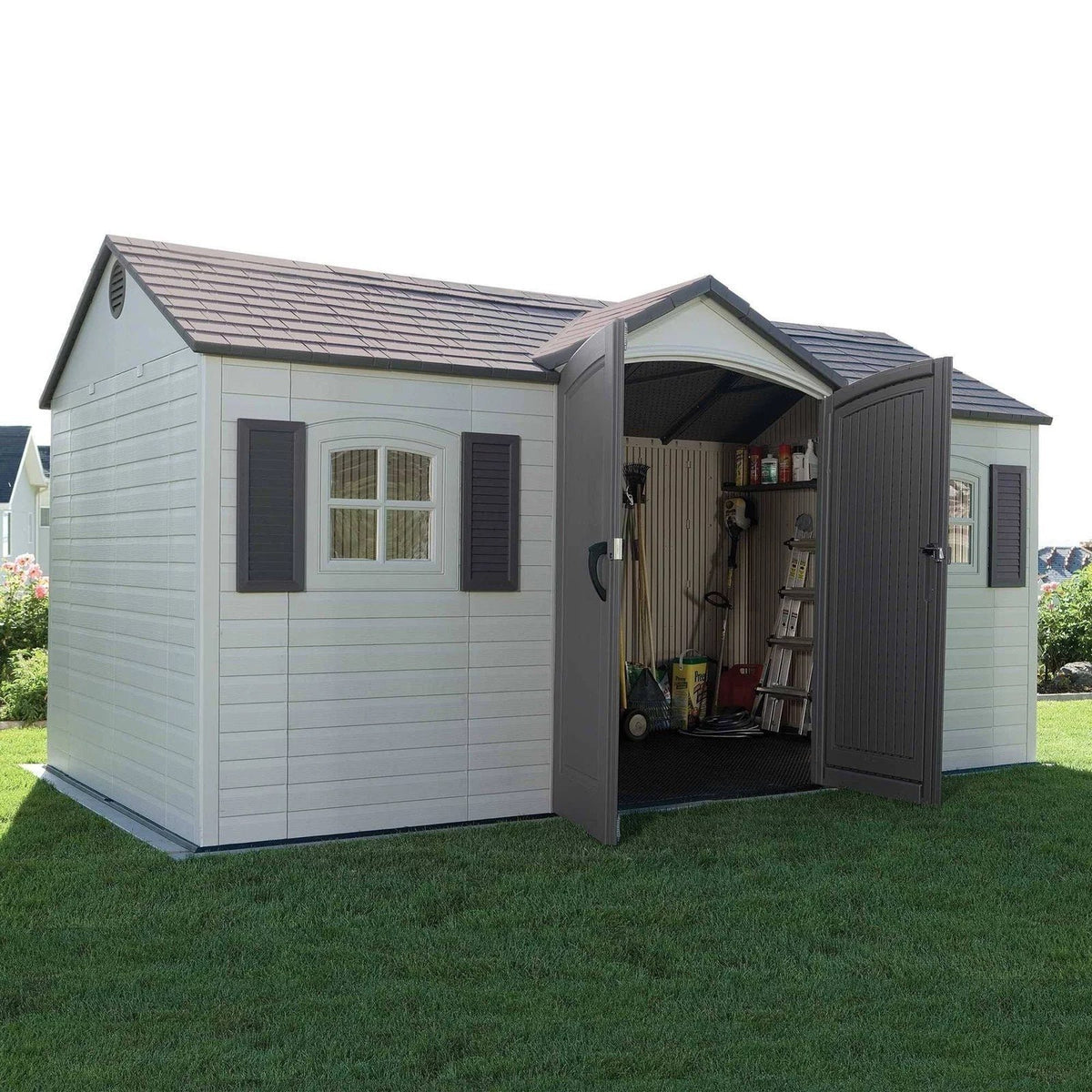 Lifetime 15 ft. x 8 ft. Outdoor Garden Storage Shed with Double Doors &amp; Skylights