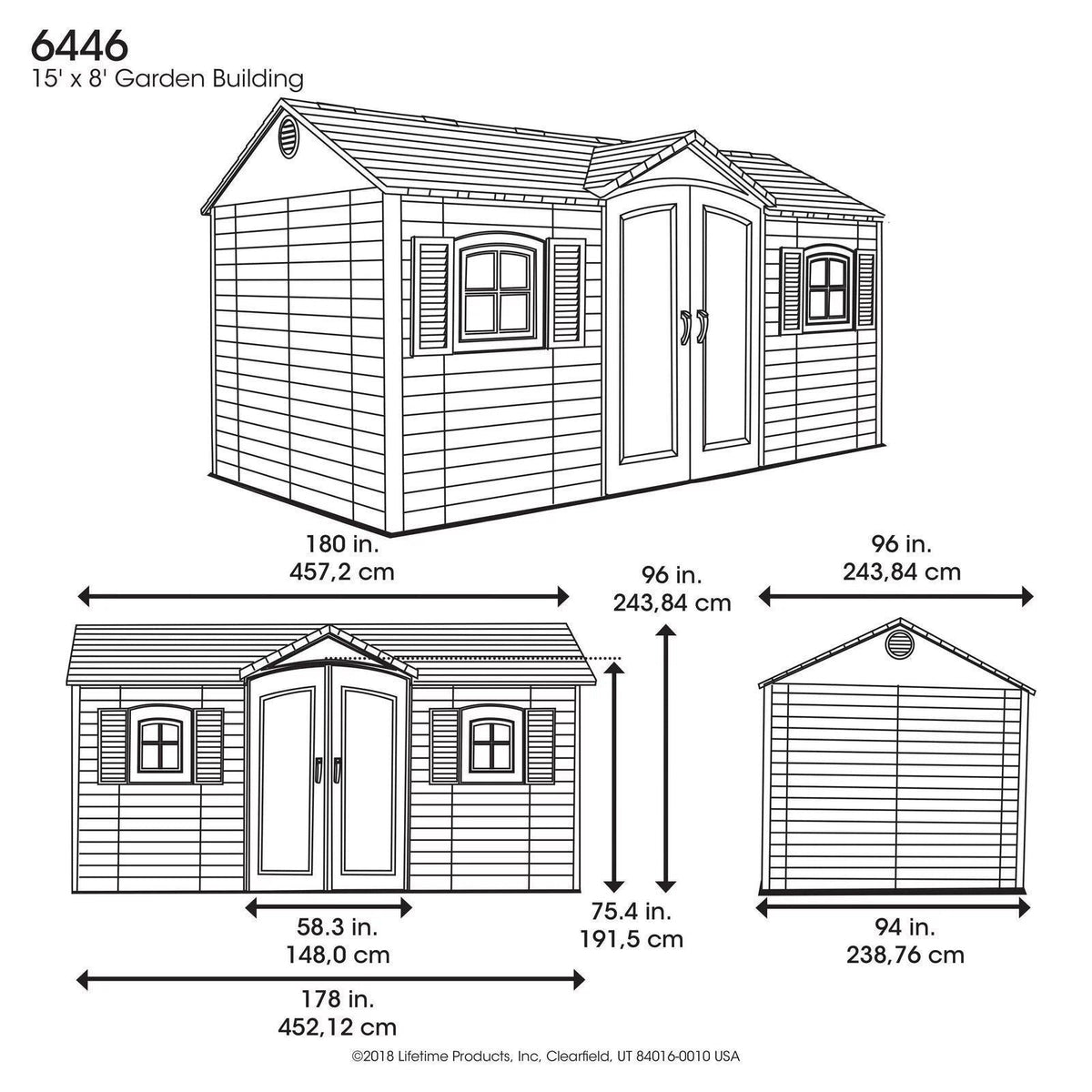 Lifetime 15 ft. x 8 ft. Outdoor Garden Storage Shed with Double Doors &amp; Skylights