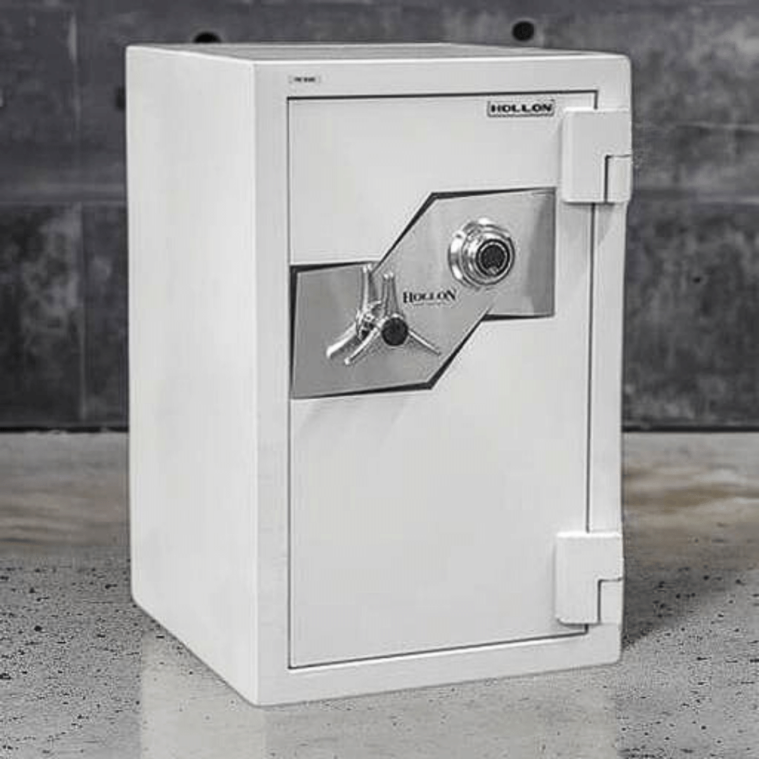 Hollon Oyster FB-845C Fire & Burglary Safe with the door closed on a concrete floor